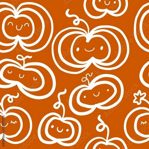 Obraz Smiling pumpkin halloween hand drawn seamless pattern