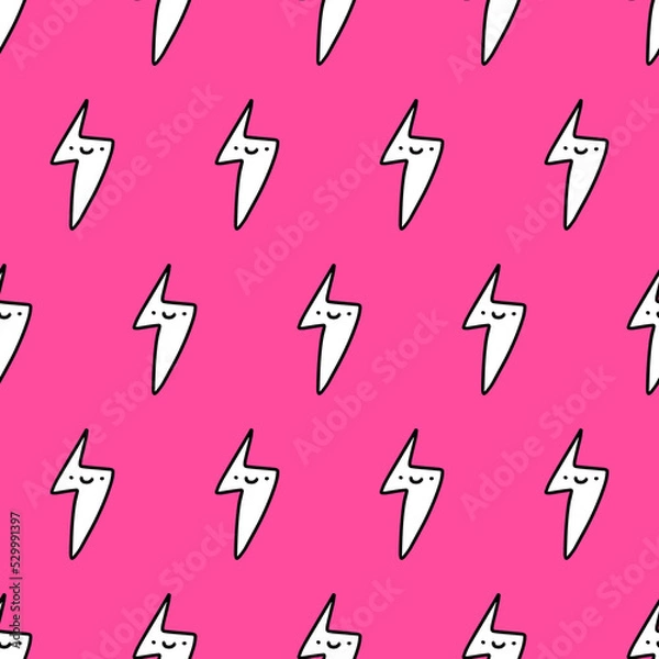 Obraz Smiling expressive lightning white on pink background hand drawn seamless pattern