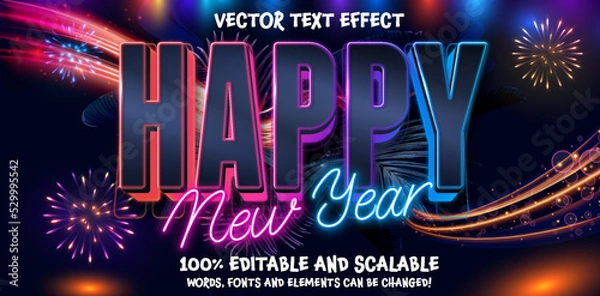 Obraz Happy new year editable text effect, 3d editable party style font ready to use