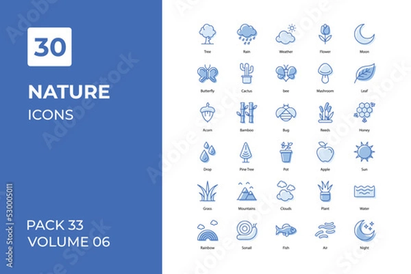 Fototapeta Nature icons collection. Set contains such Icons as Air, Ant, Ape, Autumn, Bamboo, and more