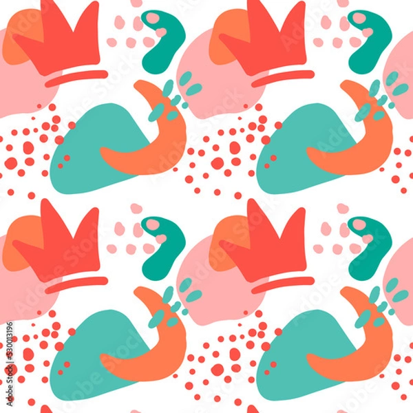Fototapeta Abstract vector seamless pattern. Green. Red. Pink. Abstract figures on a white background. Textile print. Background.