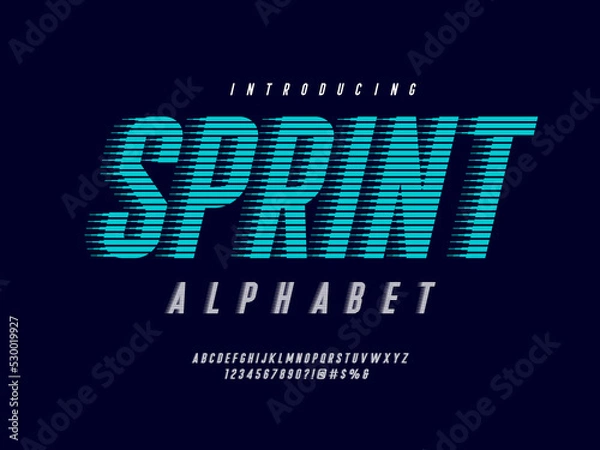 Obraz Speed style alphabet design with uppercase, numbers and symbol