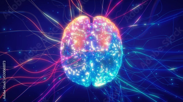 Obraz Digital brain connections spreading out. Artificial intelligence (AI) and neural network concept. Brain connectome and neural connections mapping concept