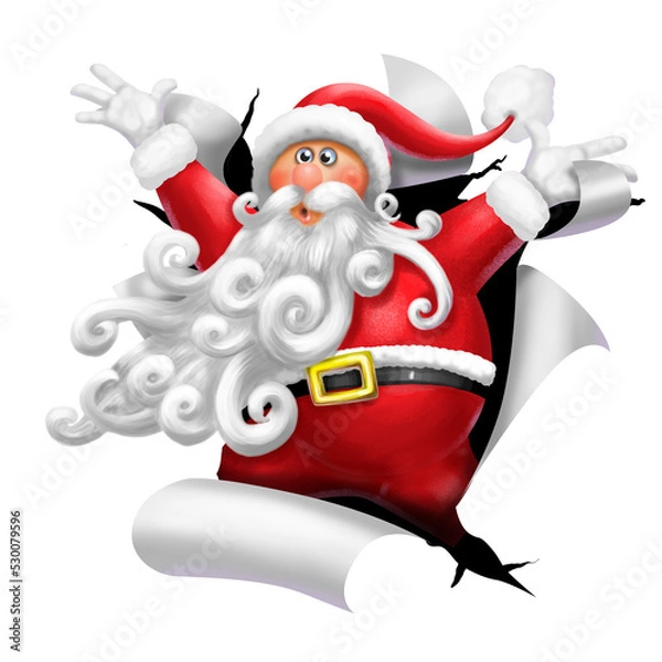 Obraz babbo natale che esce dallo strappo della carta