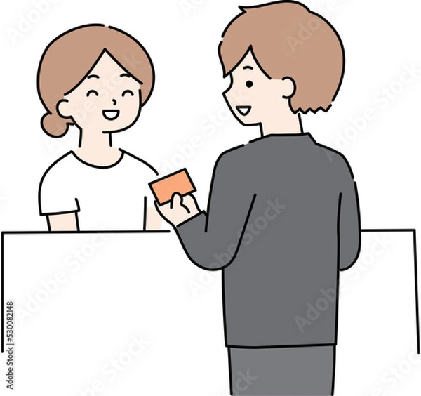 Fototapeta 受付でカード払いで会計をする男性のイラスト