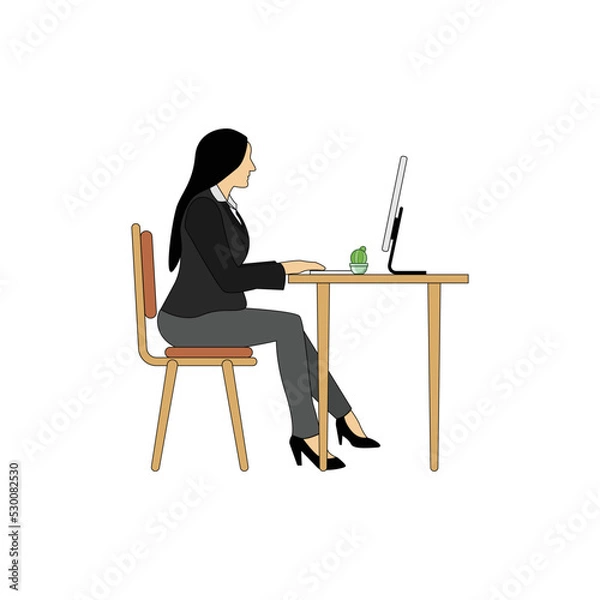 Fototapeta female office worker sitting in front of computer