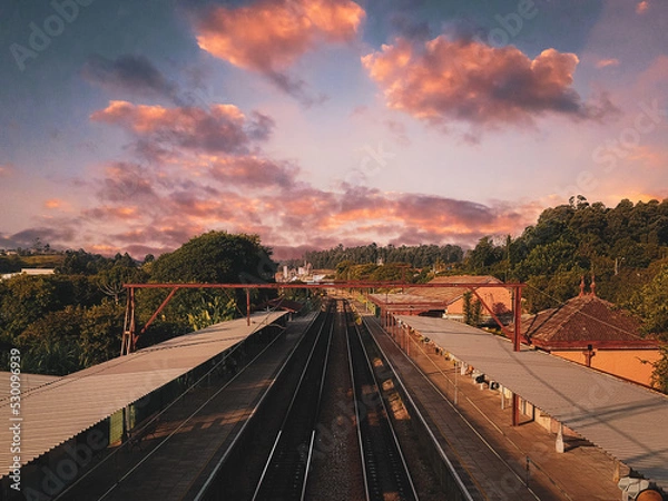 Obraz railway bridge at sunset