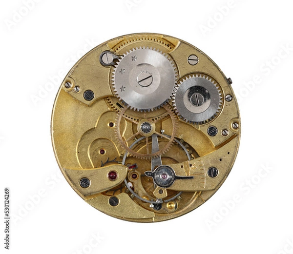 Fototapeta Dismantled clockwork mechanism on transparent background