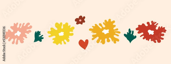 Fototapeta Simple botanical vector elements - flowers and leaves abstract hand drawn, various doodle shapes modern