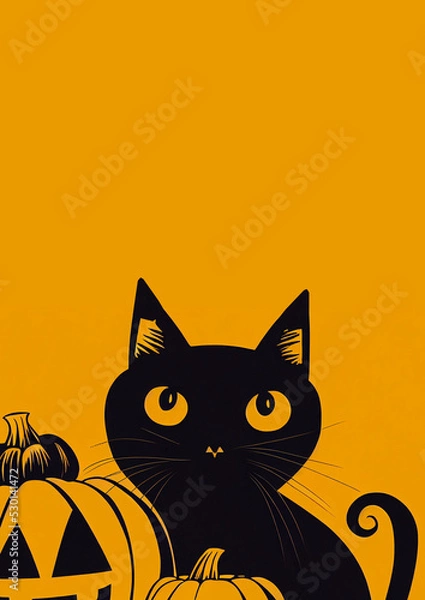 Obraz Retro Vintage Halloween Poster with Black Cat