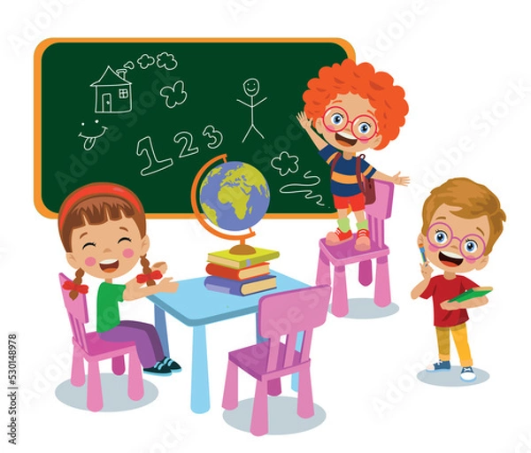 Fototapeta cute happy little kids in school classroom