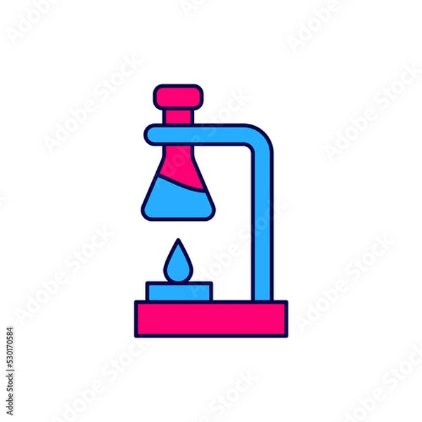 Fototapeta Filled outline Glass test tube flask on fire heater experiment icon isolated on white background. Laboratory equipment. Vector
