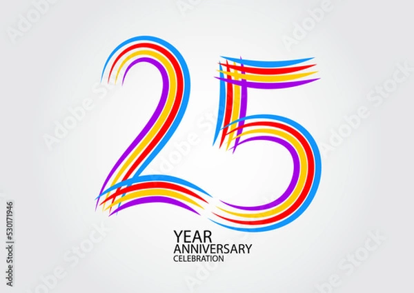 Obraz 25 years anniversary celebration logotype colorful line vector, 25th birthday logo, 25 number design, Banner template, logo number elements for invitation card, poster, t-shirt.