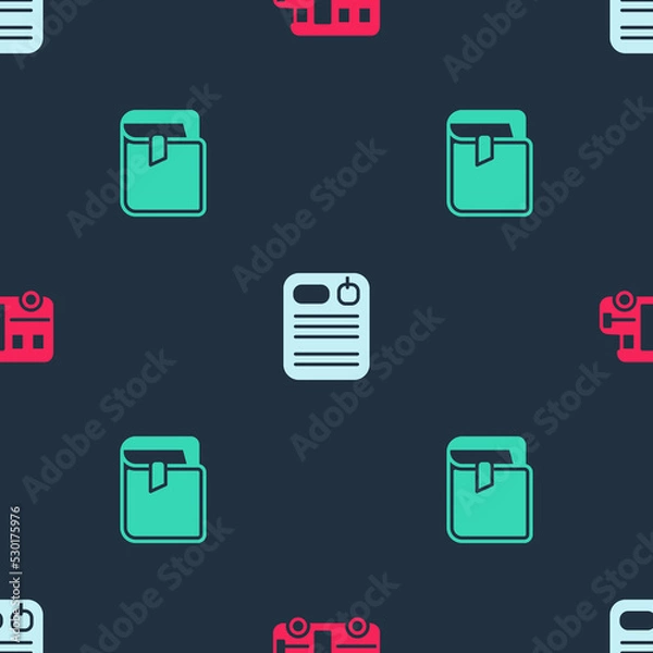 Fototapeta Set School Bus, Dossier folder and Book on seamless pattern. Vector