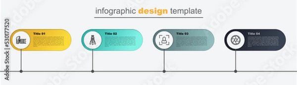 Obraz Set line Camera shutter, focus frame line, Tripod and Photo camera. Business infographic template. Vector