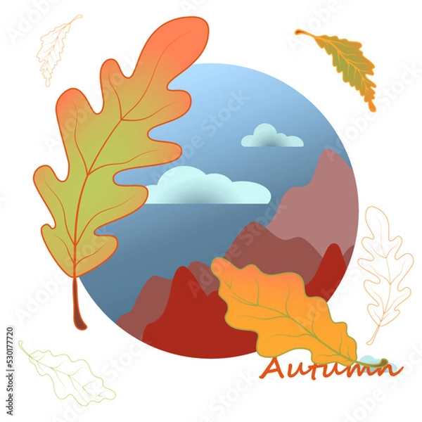 Obraz Autumn Vector Illustration with Oak Leaves