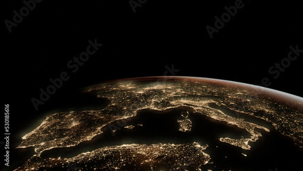 Fototapeta View on the Earth from space, view on the Europe, city lights seen from orbit