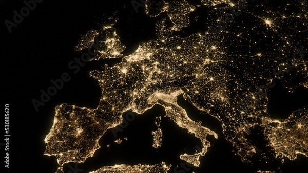 Fototapeta View on the Earth from space, view on the Europe, city lights seen from orbit