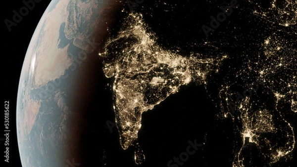 Fototapeta View on the Earth from space, view on the India, city lights seen from orbit