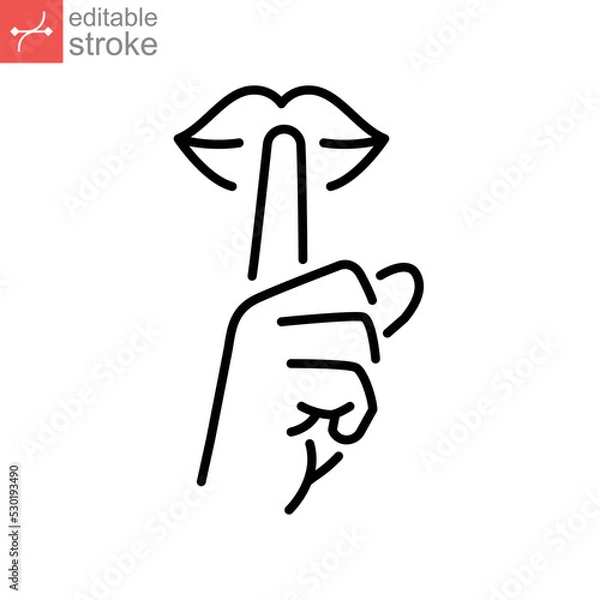 Obraz Please do quite pssst icon. Woman lips with finger showing silence sign. Do not disturb can be used for library infographic symbol. Editable vector illustration. Design on white background EPS 10