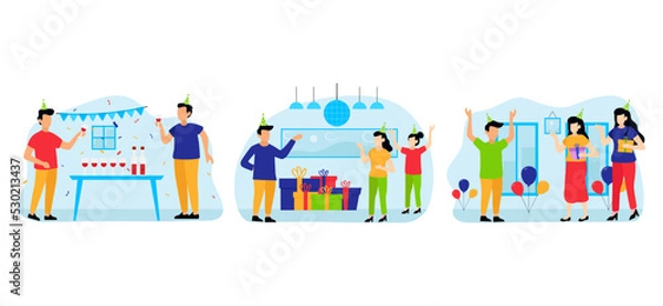 Obraz Birthday Party Scene Flat Bundle Design