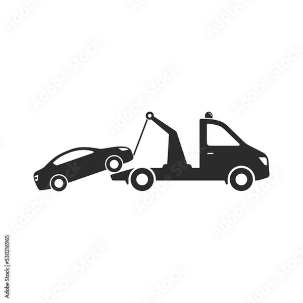 Fototapeta Tow truck, Car towing vector isolated icon on white background