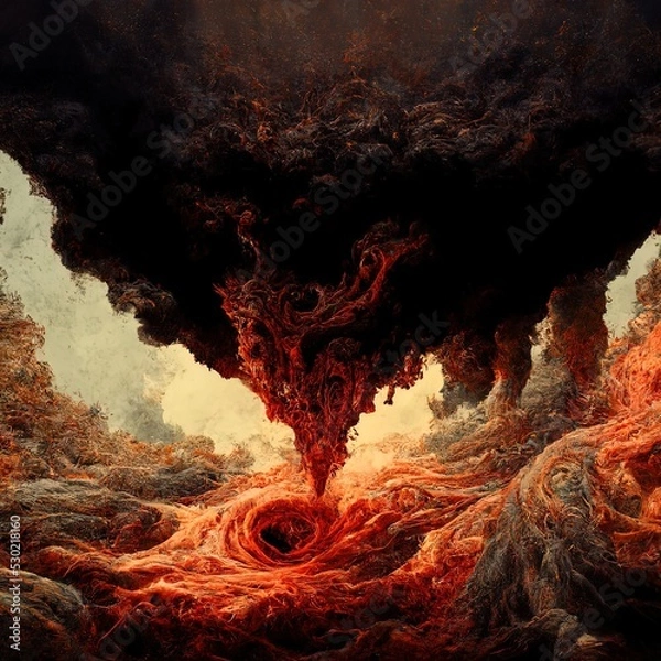 Fototapeta A great black wrath, spat snarling into form, abstract, background. Fantasy chaotic fractal texture. Fantastic 3D rendered illustration.