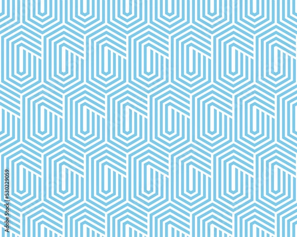 Fototapeta Abstract geometric pattern with stripes, lines. Seamless vector background. White and blue ornament. Simple lattice graphic design