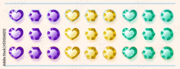 Obraz 宝石のイラストセット（紫・黄色・緑）
