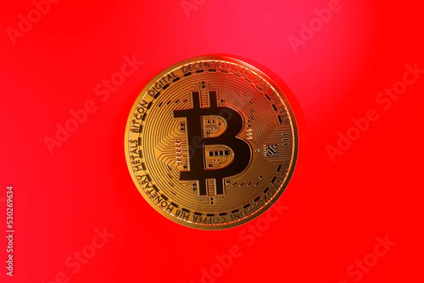 Obraz Bitcoin on the red background