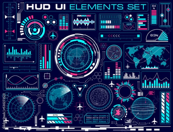Fototapeta Futuristic graphic user interface HUD UI vector set