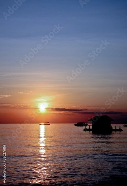 Obraz Sunrise with boat ship. West Bali, Indonesia