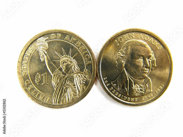 Obraz Isolated US 2007 One Dollar Coins
