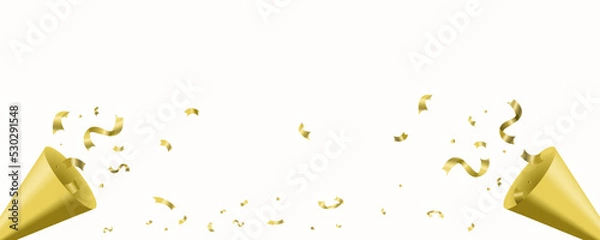 Fototapeta Realistic golden confetti background with gold firecracker