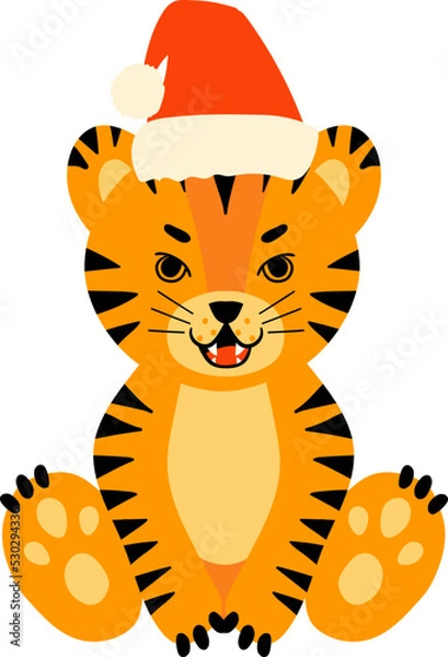 Obraz tiger sitting santa hat set