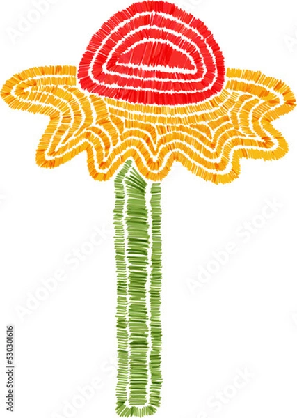 Fototapeta isolated flower embroidery. Chamomile botanical patch. Craft imitation of weaving and thread. Stripe flower. Handmade in macrame and crochet style. Embroidered fabric.	