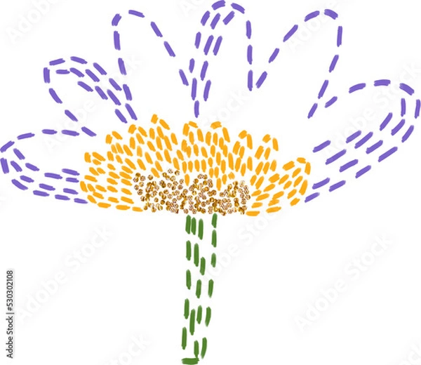 Fototapeta isolated flower embroidery. Tulip botanical patch. Craft imitation of weaving and thread. Stripe flower. Handmade in macrame and crochet style. Embroidered fabric.	