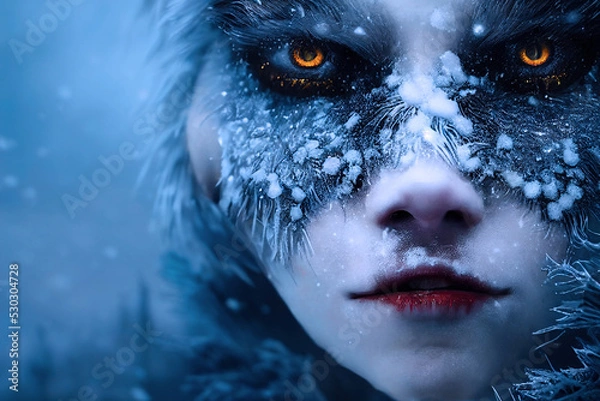 Obraz frozen werewolf transformed snow queen character concept digital illustration, created with generative ai