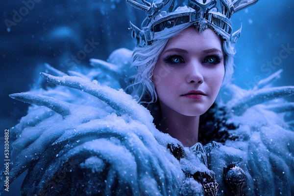 Obraz frozen dark elf snow queen character concept digital illustration, created with generative ai