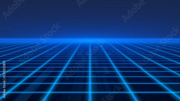 Obraz Blue Pixelated animation glowing luminance laser background, abstract technology horizontal line purple light glow, galaxy geometric internet 80s style poster