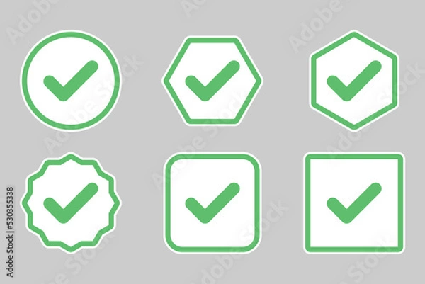 Obraz Check marks Icon Set, Tick marks, Accepted, Approved, Yes, Correct, Ok, Right Choices, Task Completion, Voting. - vector mark symbols in green.