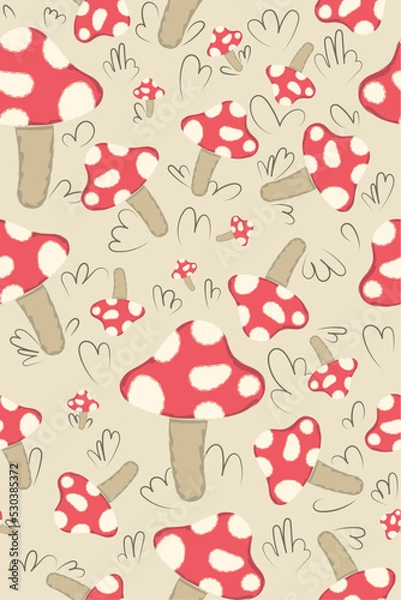 Fototapeta Colored seamless pattern background with mushrooms Vector