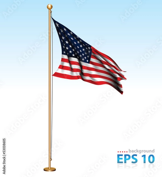 Obraz USA flag on flagpole vector
