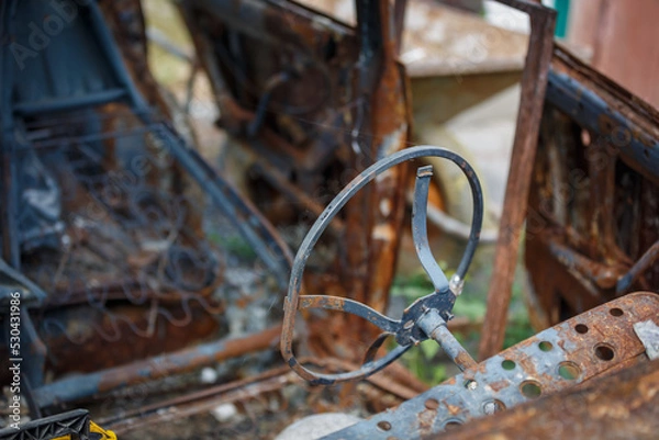 Fototapeta Andriyivka, Buchansky district, Kyiv region, Ukraine - 09.02.2022: Destruction of Andriyivka. Russia Ukraine war. Damaged in Andriyivka after fighting.