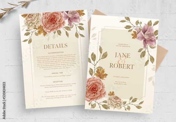 Fototapeta Zaproszenie na zaproszenie na wesele kwiatowe z Fall Florals