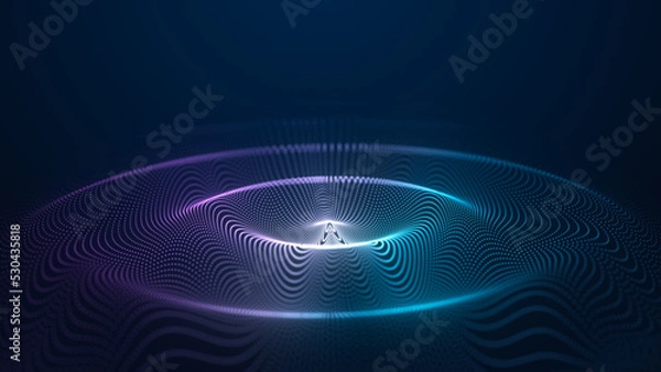 Obraz Futuristic dark background. The wave effect of digital particles. Big data. Illustration of technologies and artificial intelligence. The effect of particle oscillation. 3D rendering.