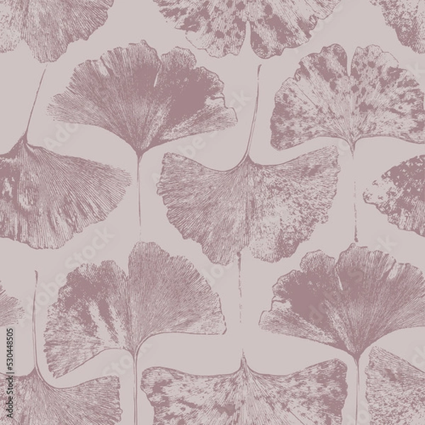 Obraz Powdery pink and beige ginkgo biloba leaves, pale botanical seamless pattern Floral Natural background for packaging, textile print, scrapbooking paper
