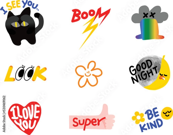 Fototapeta flat design graphic stickers pack