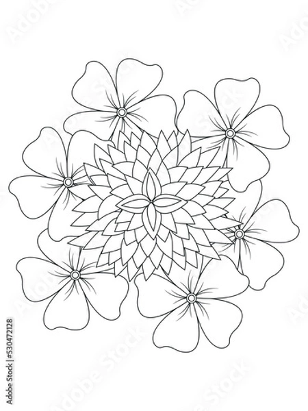 Fototapeta Forest flowers and leaves. Vector coloring book for adults and children. Hand-drawn illustration. Floral ornament is good for web, print, and stencil
Flowers Coloring Page 