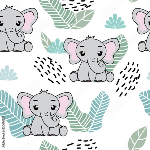 Fototapeta Seamless pattern with cute elephant, Creative childish texture. Great for fabric, textile Vector Illustration.